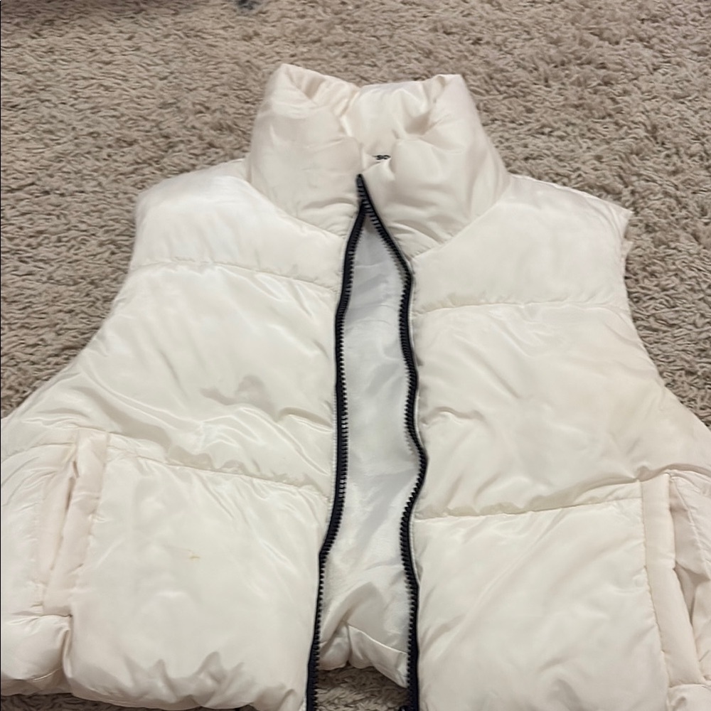 White Quilted Puffer Vest with High Collar